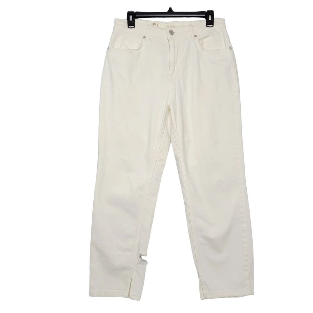 TED BAKER White Distressed High Rise Cropped Stretch Denim Jeans Casual SIZE 28